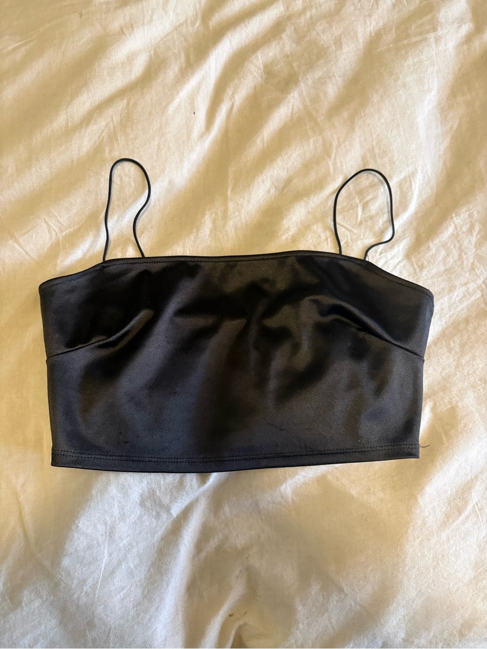 Black Satin Crop Cami Top
